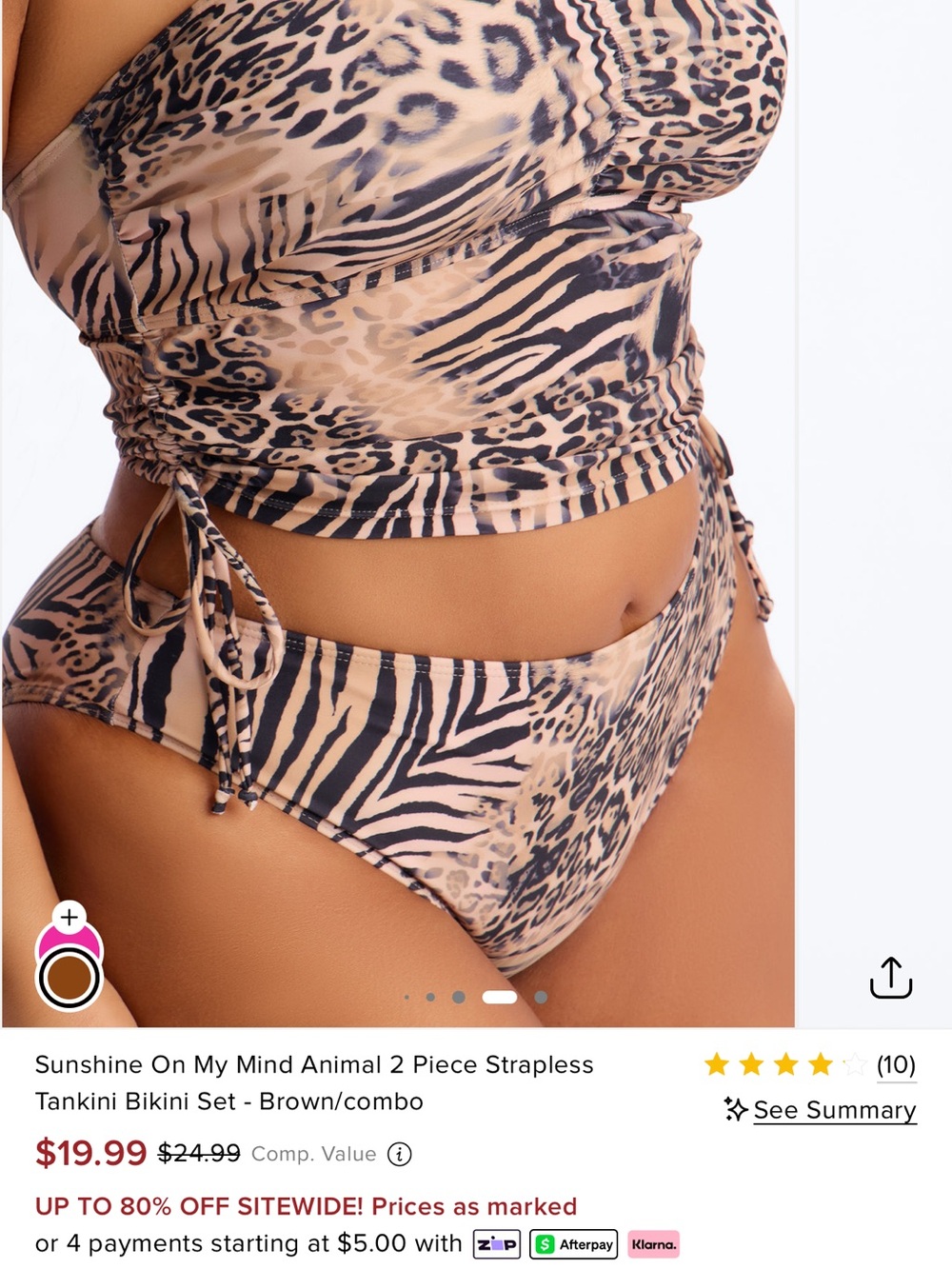 NWT Fashion Nova Animal Print Strapless Tankini Bikini set